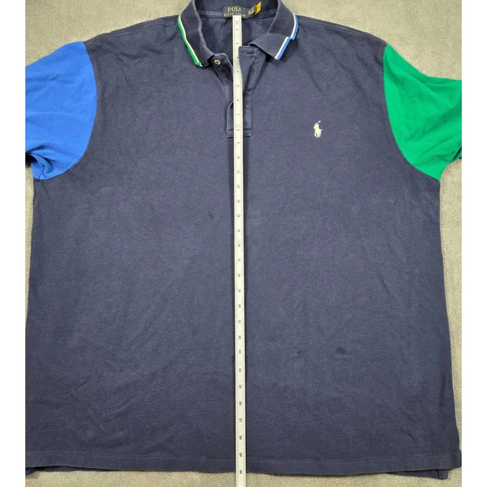 Polo Ralph Lauren 2XB Shirt Mens Big‎ Tall Colorblock Navy Blue Mesh Polo Top